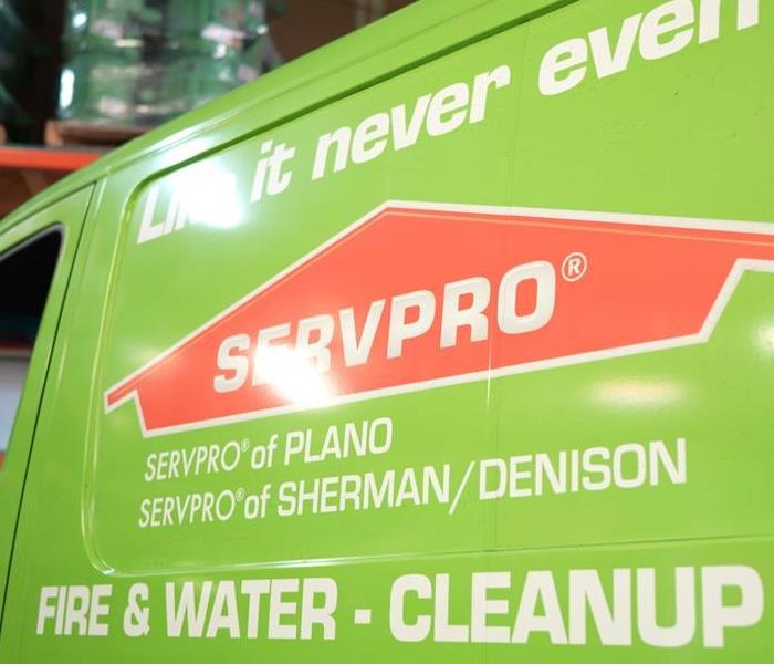 SERVPRO Team Shaw truck in warehouse.